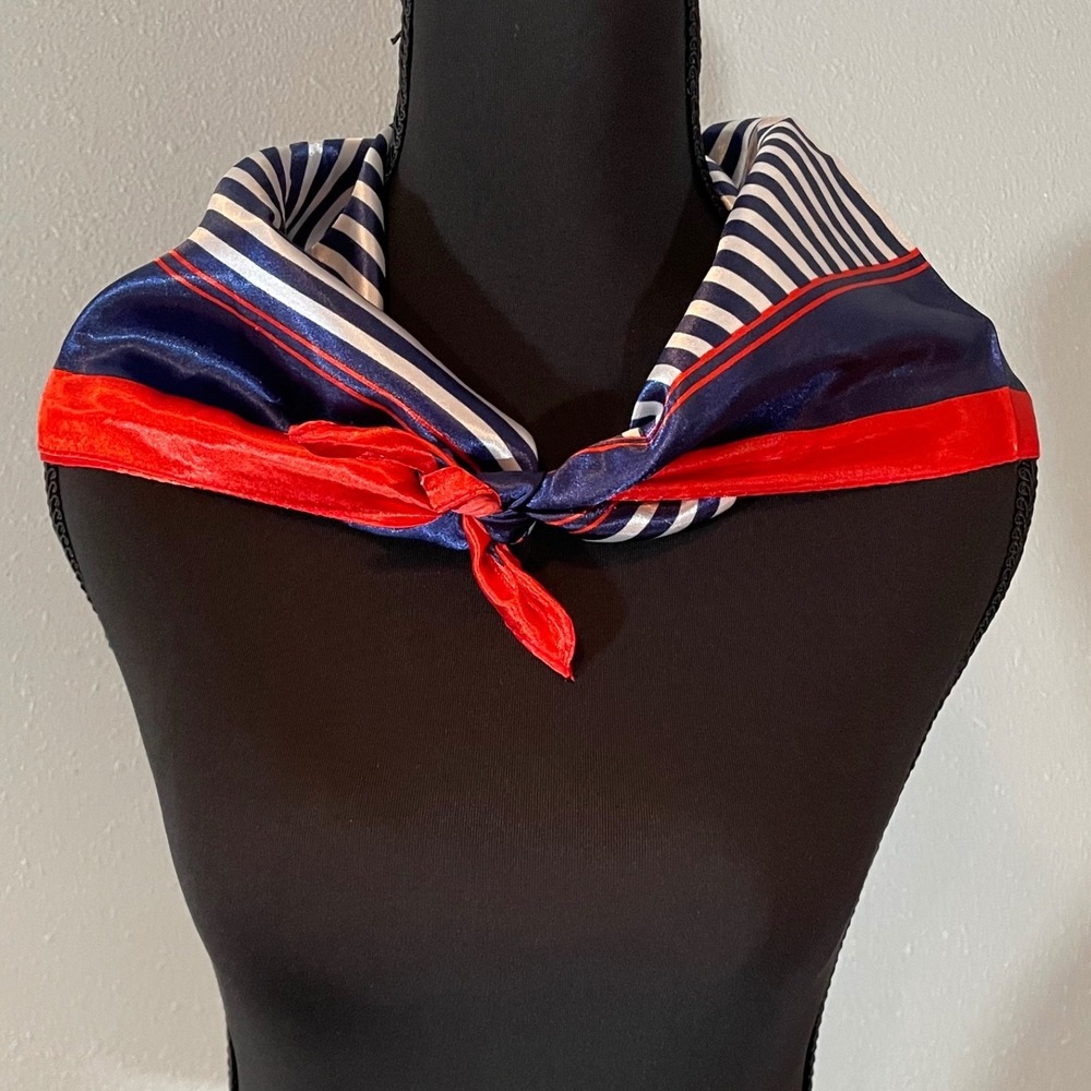 Blue White‎ Stripe Red Trim Satin Square Bandana Scarf Neckerchief
Retro Chic